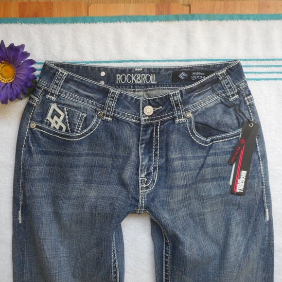 New ROCK & ROLL Cowgirl Jeans Size 29 x 34 Mid Rise Boot Cut Denim - Picture 8 of 12